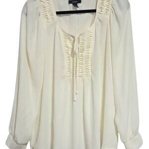 Alfani‎ Womens Cream Pleated Front Blouse Size 16 Long Sleeve 100% Polyester
